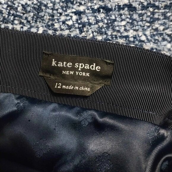 ♠️ Kate Spade Gabrielle Tweed Skirt, Pearl Accent French Navy Cosmic Blue - Picture 3 of 5